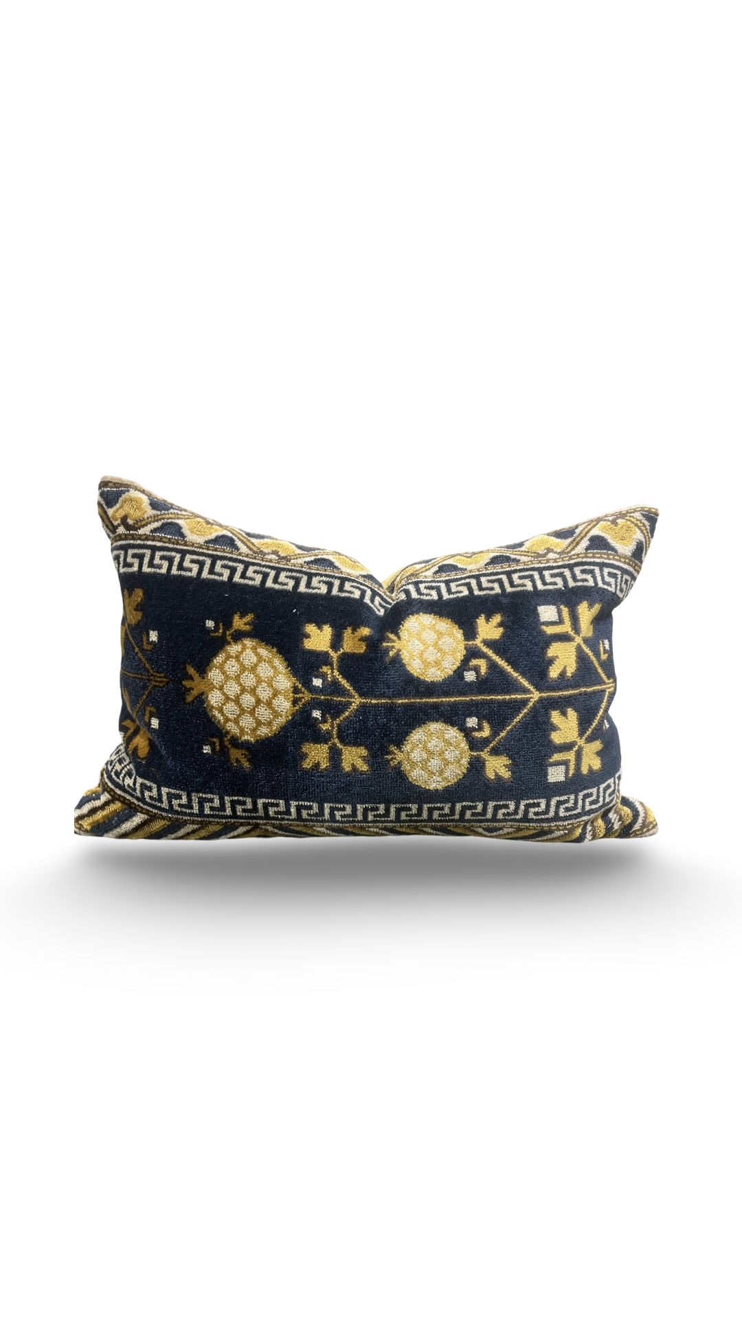 Navy and Gold Ikat Panel 12X18" Knife Edge Decorative Lumbar Pillow