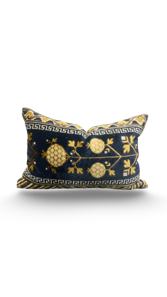Navy and Gold Ikat Panel 12X18" Knife Edge Decorative Lumbar Pillow