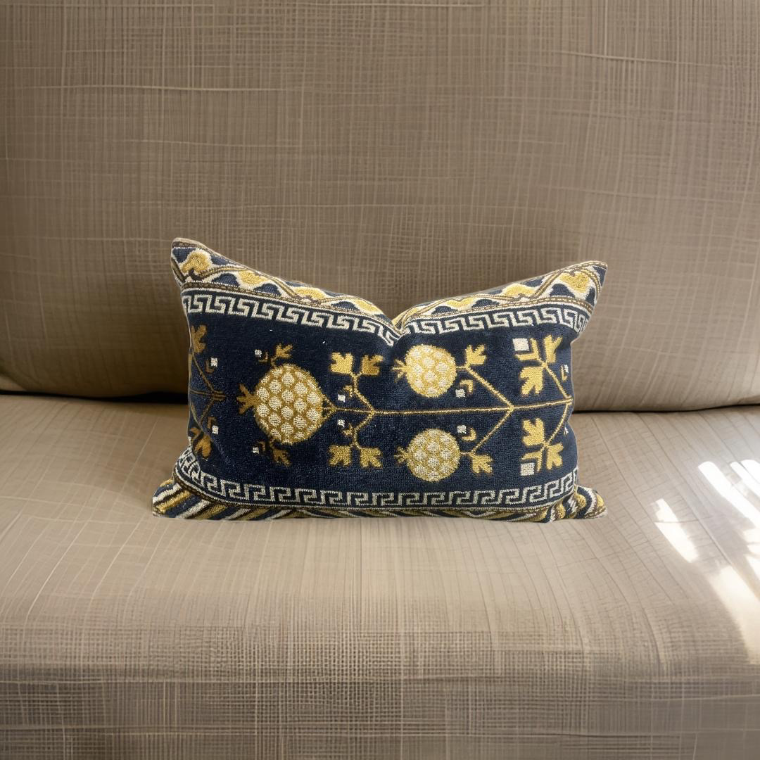 Navy and Gold Ikat Panel 12X18" Knife Edge Decorative Lumbar Pillow
