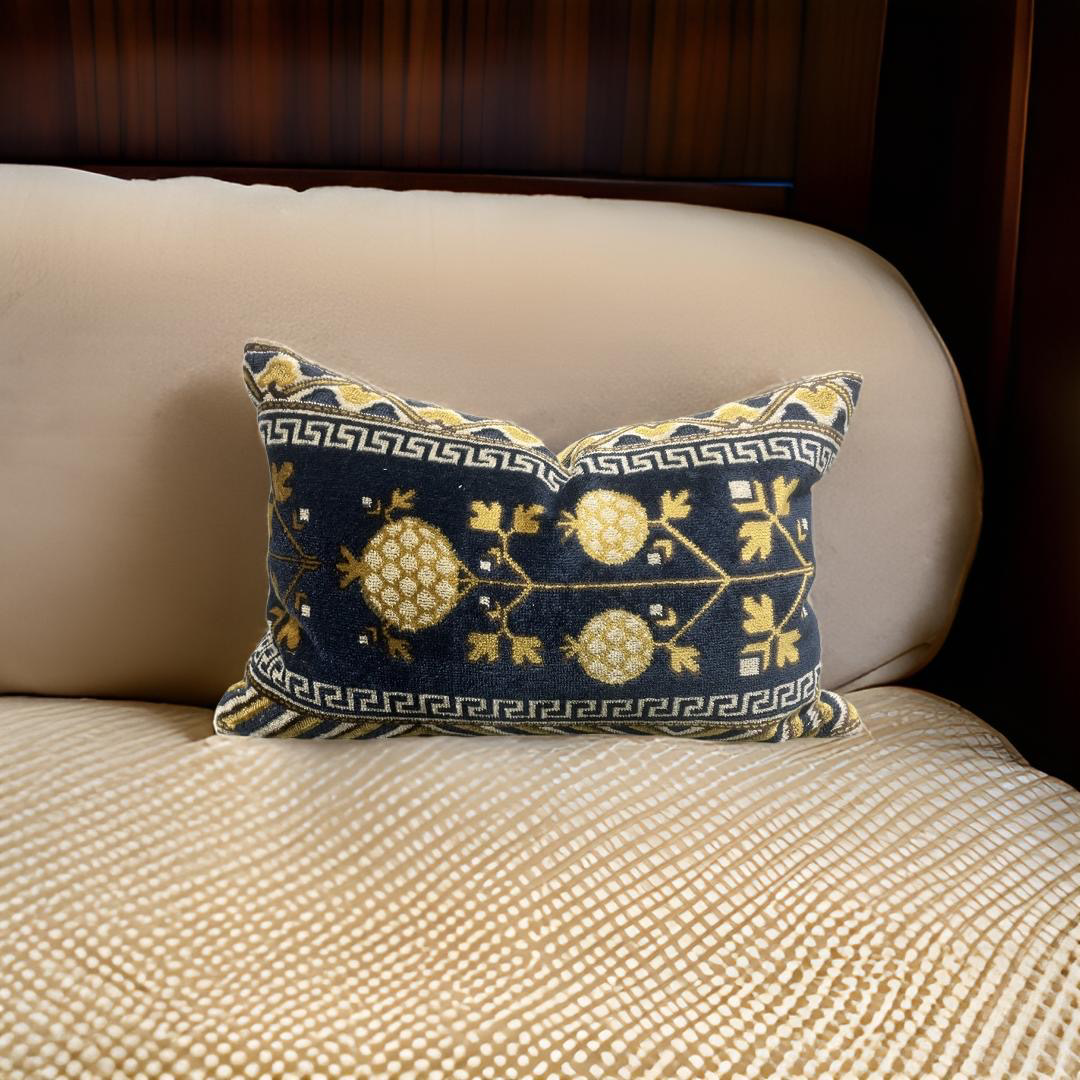 Navy and Gold Ikat Panel 12X18" Knife Edge Decorative Lumbar Pillow