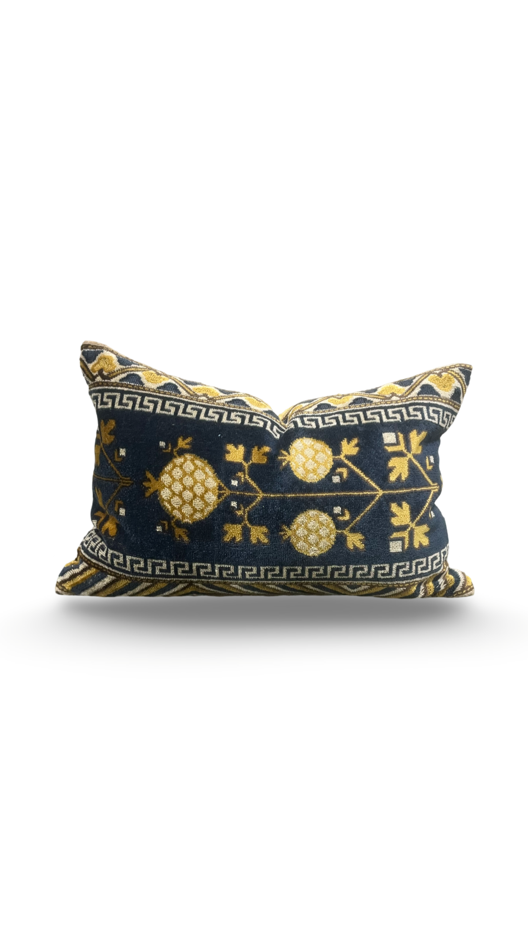 Navy and Gold Ikat Panel 12X18" Knife Edge Decorative Lumbar Pillow
