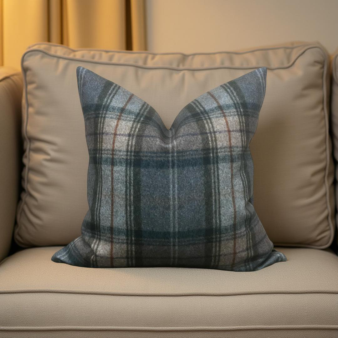 Designer Fabric Worsted Plaid Grey 20x20" Knife Edge Decorative Throw Pillow