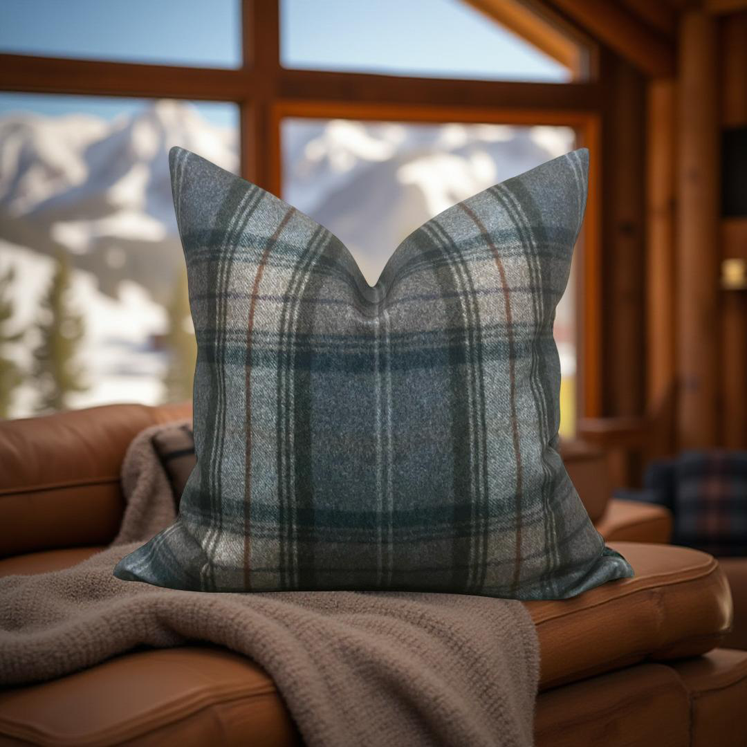 Designer Fabric Worsted Plaid Grey 20x20" Knife Edge Decorative Throw Pillow
