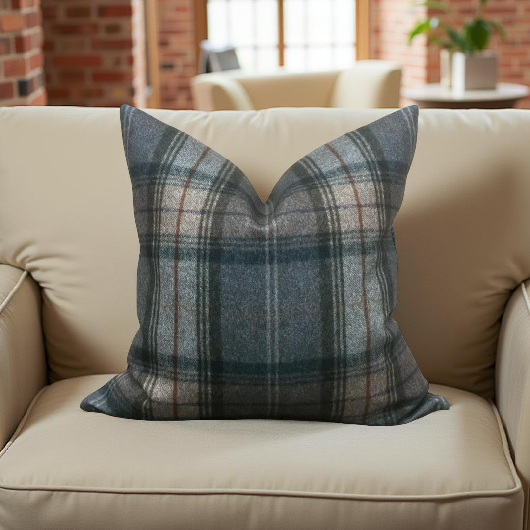 Designer Fabric Worsted Plaid Grey 20x20" Knife Edge Decorative Throw Pillow