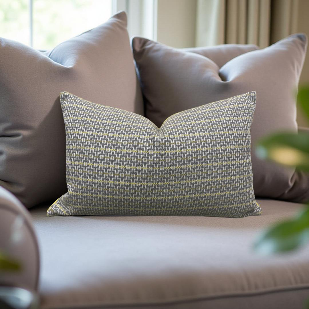 Osborne & Little Ragtime Ella Slate Chartreuse 12x18" Knife Edge Decorative Lumbar Pillow