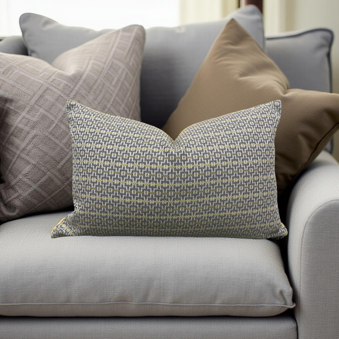 Osborne & Little Ragtime Ella Slate Chartreuse 12x18" Knife Edge Decorative Lumbar Pillow