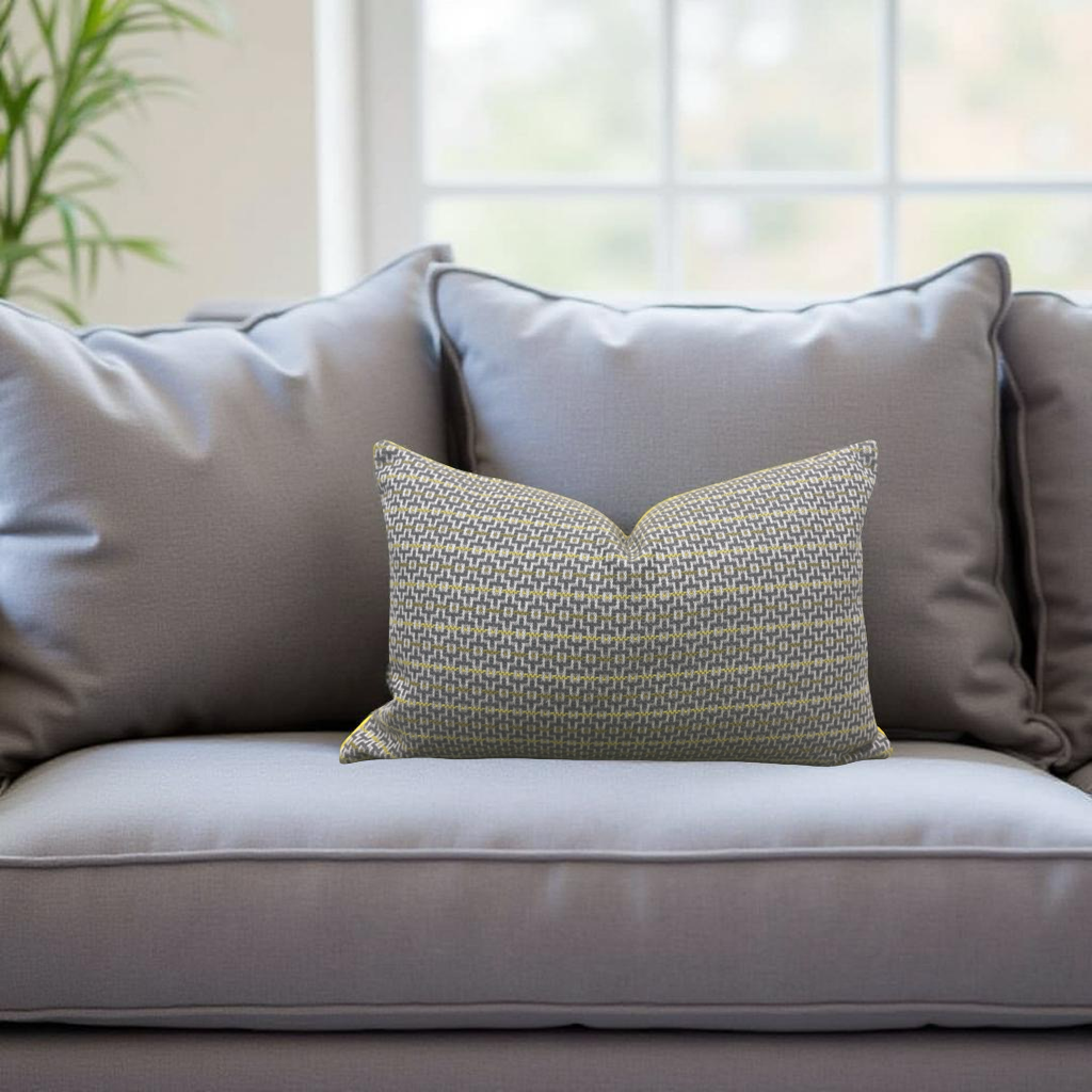 Osborne & Little Ragtime Ella Slate Chartreuse 12x18" Knife Edge Decorative Lumbar Pillow