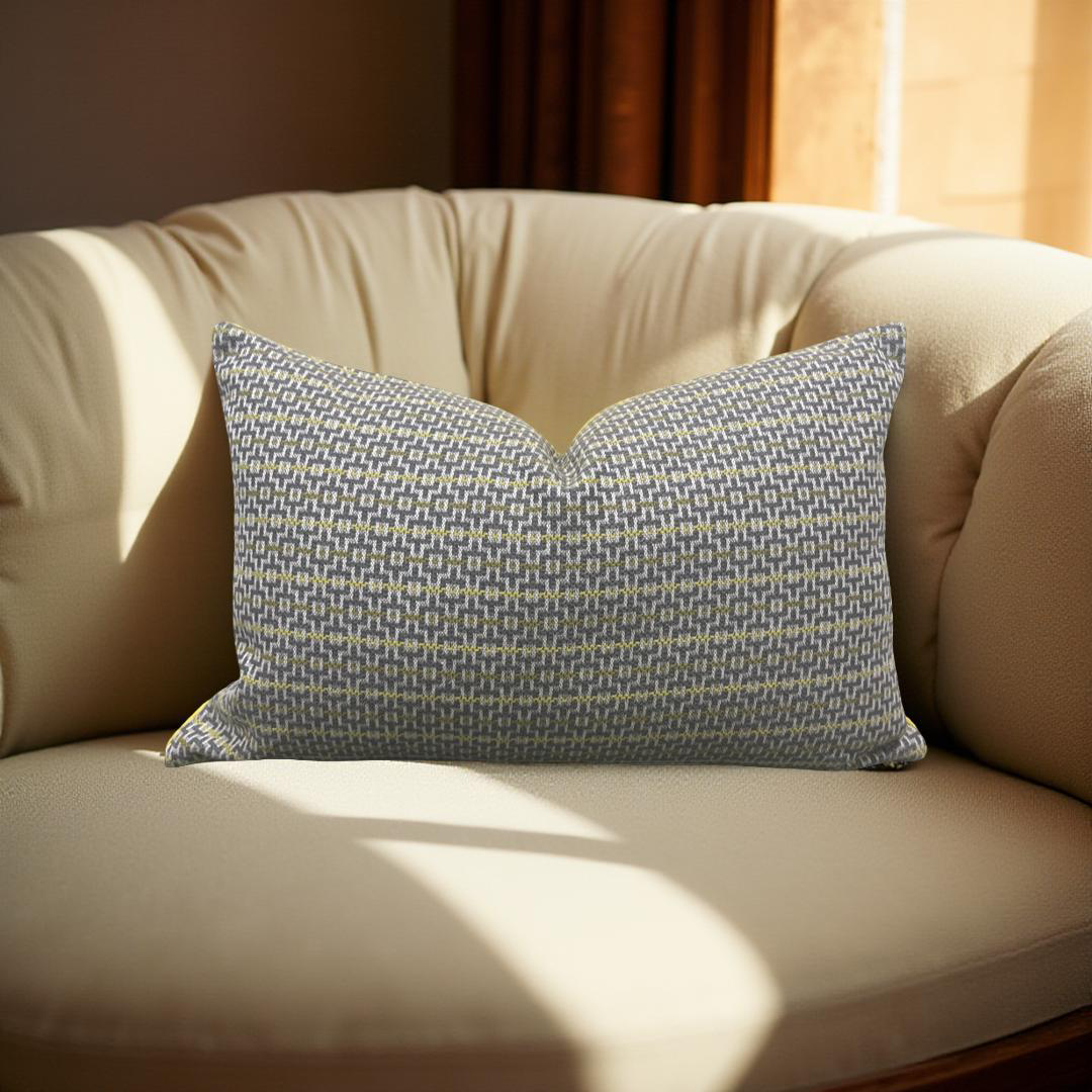 Osborne & Little Ragtime Ella Slate Chartreuse 12x18" Knife Edge Decorative Lumbar Pillow