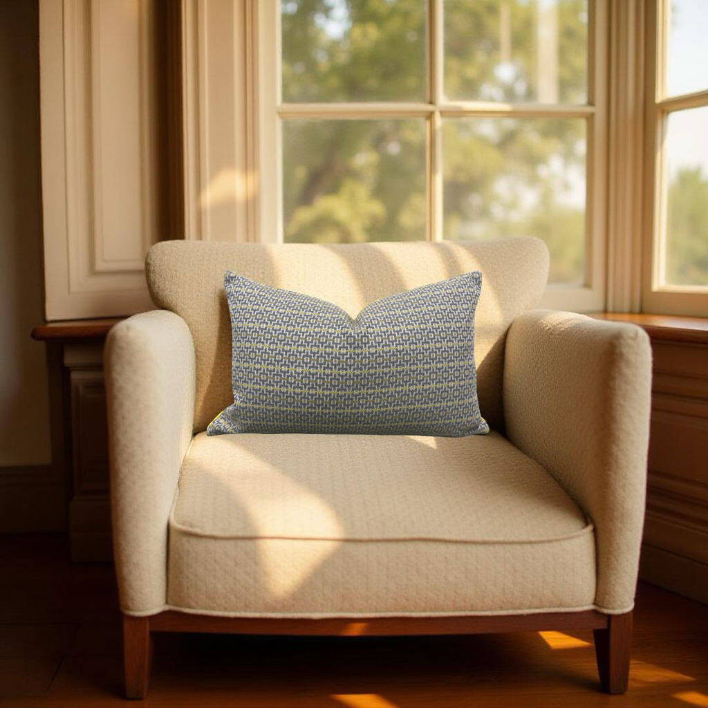 Osborne & Little Ragtime Ella Slate Chartreuse 12x18" Knife Edge Decorative Lumbar Pillow