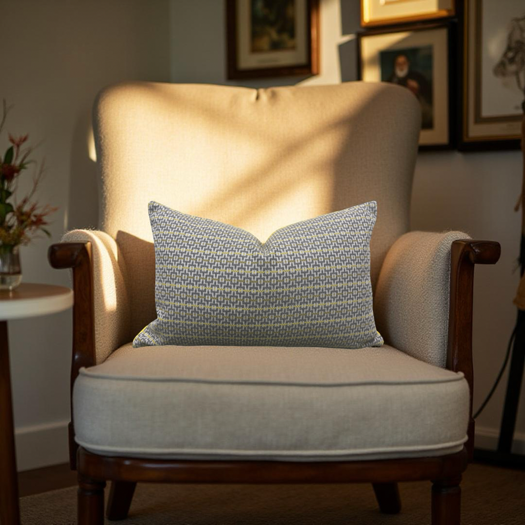 Osborne & Little Ragtime Ella Slate Chartreuse 12x18" Knife Edge Decorative Lumbar Pillow