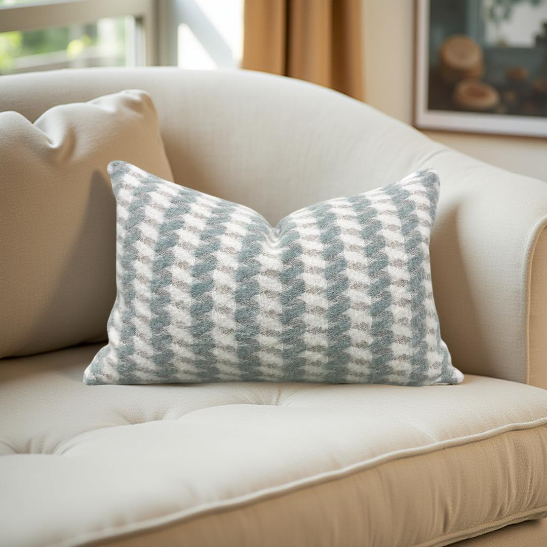 Mouflon Twill Ivory Aqua 12X18" Knife Edge Decorative Lumbar Pillow