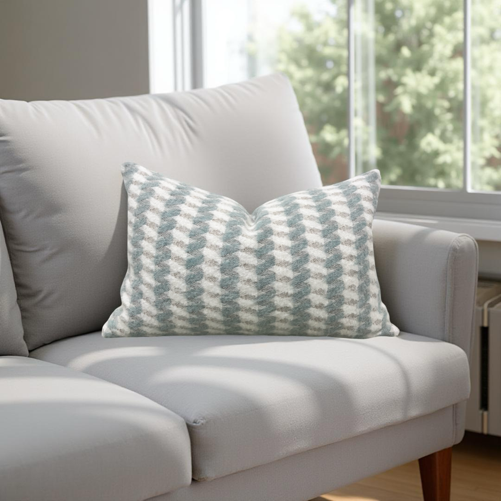 Mouflon Twill Ivory Aqua 12X18" Knife Edge Decorative Lumbar Pillow