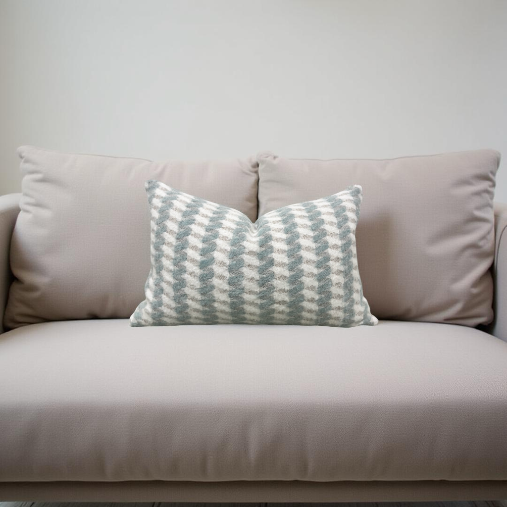 Mouflon Twill Ivory Aqua 12X18" Knife Edge Decorative Lumbar Pillow
