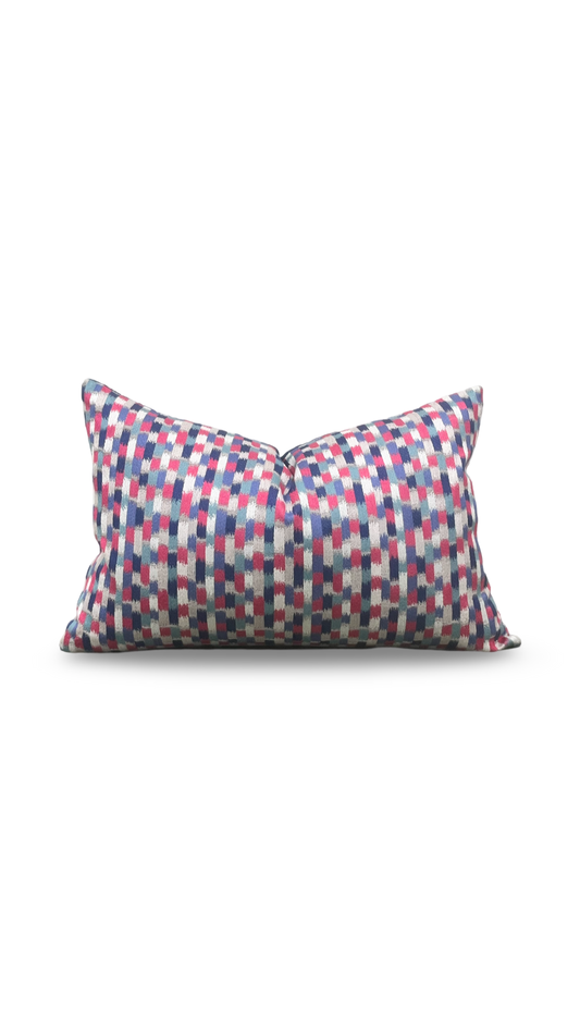 Pink Blue and Silver 12X18" Knife Edge Decorative Lumbar Pillow