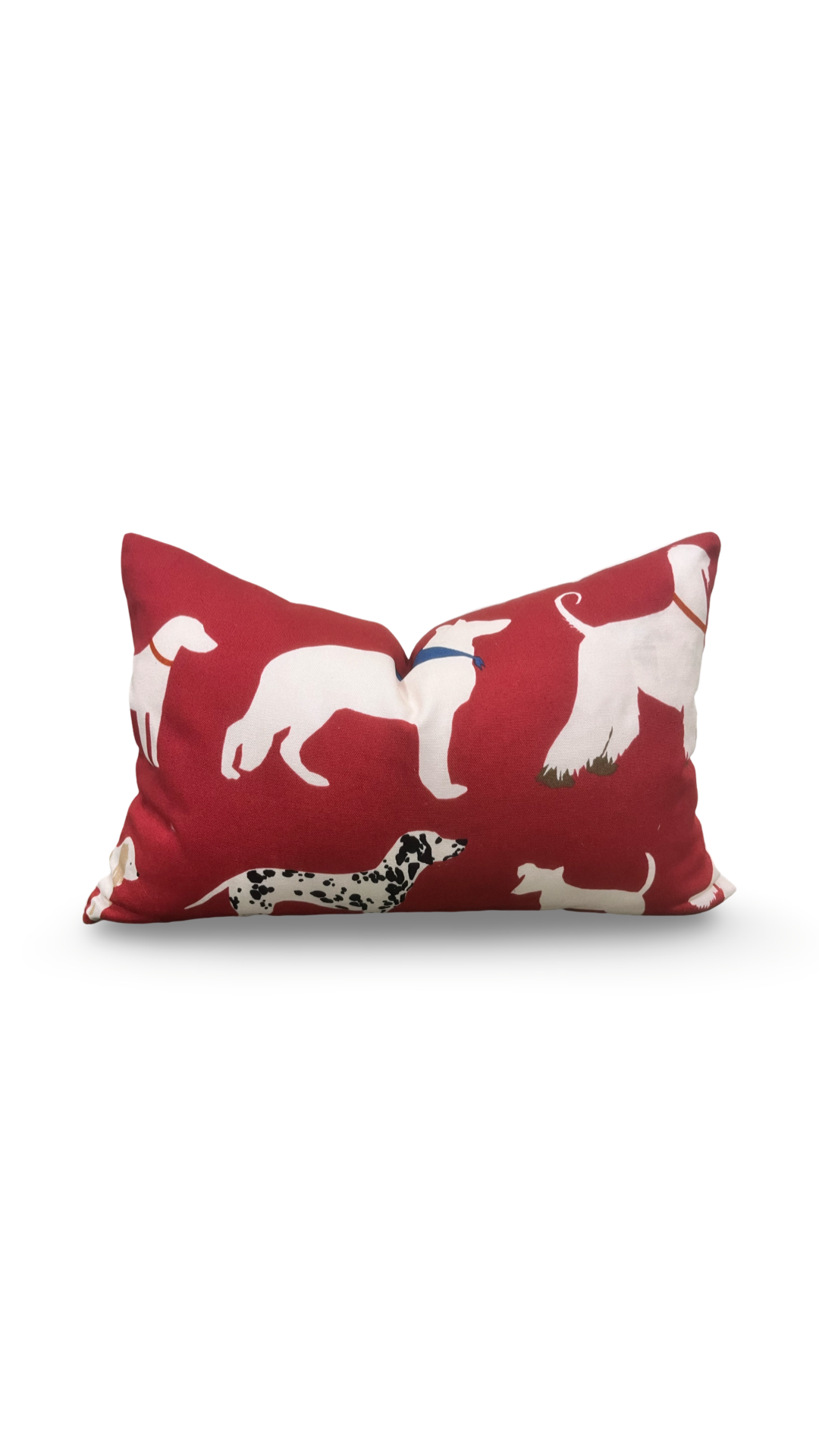Red and White Dog Patterned Fabric 12x18" Knife Edge Lumbar Pillow
