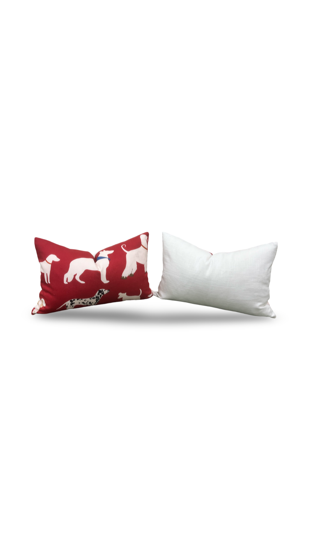 Red and White Dog Patterned Fabric 12x18" Knife Edge Lumbar Pillow