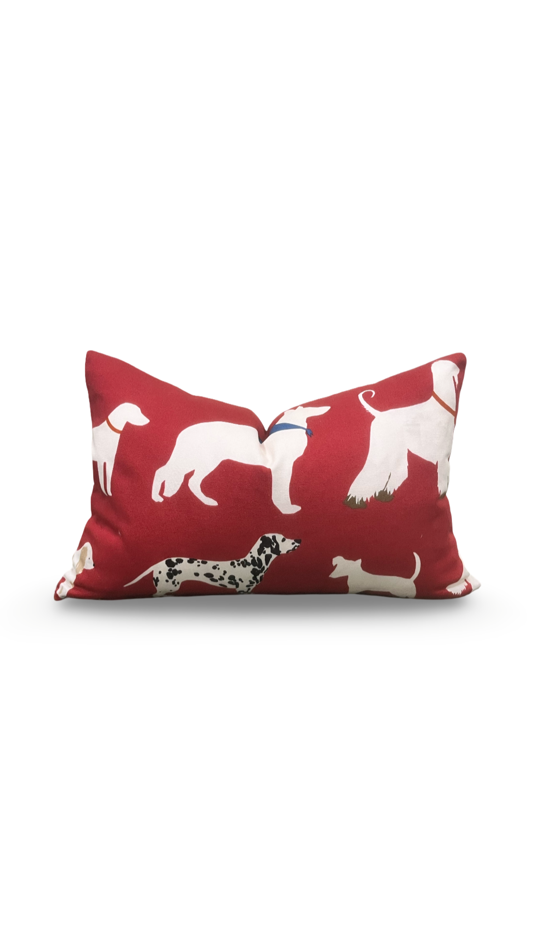 Red and White Dog Patterned Fabric 12x18" Knife Edge Lumbar Pillow