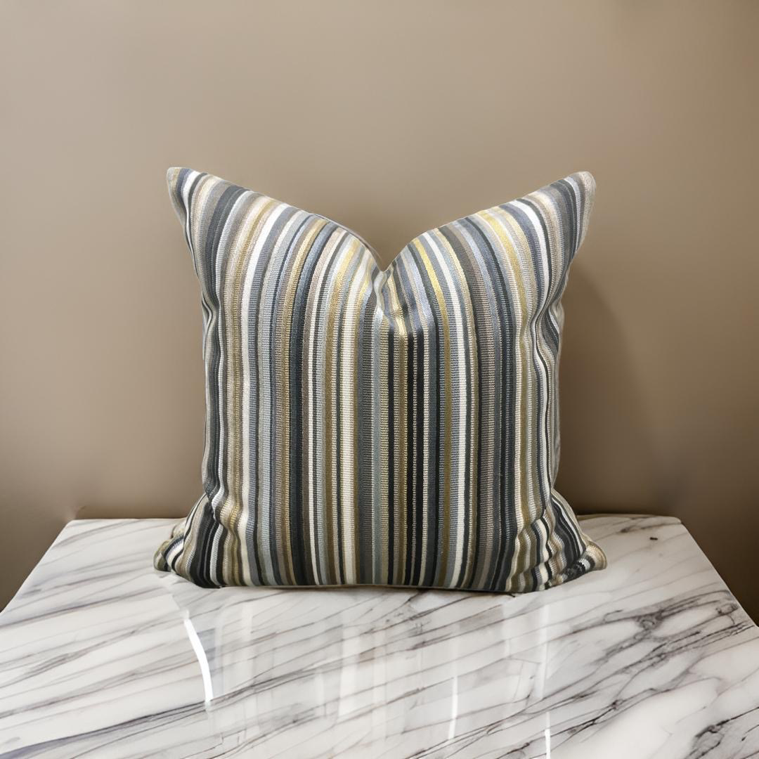 Parada Cumin Velvet Striped 18X18" Knife Edge Decorative Pillow