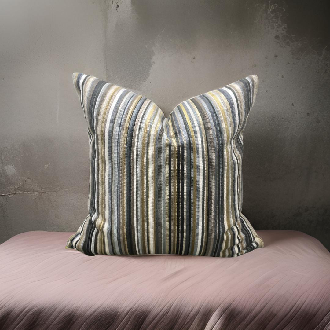 Parada Cumin Velvet Striped 18X18" Knife Edge Decorative Pillow