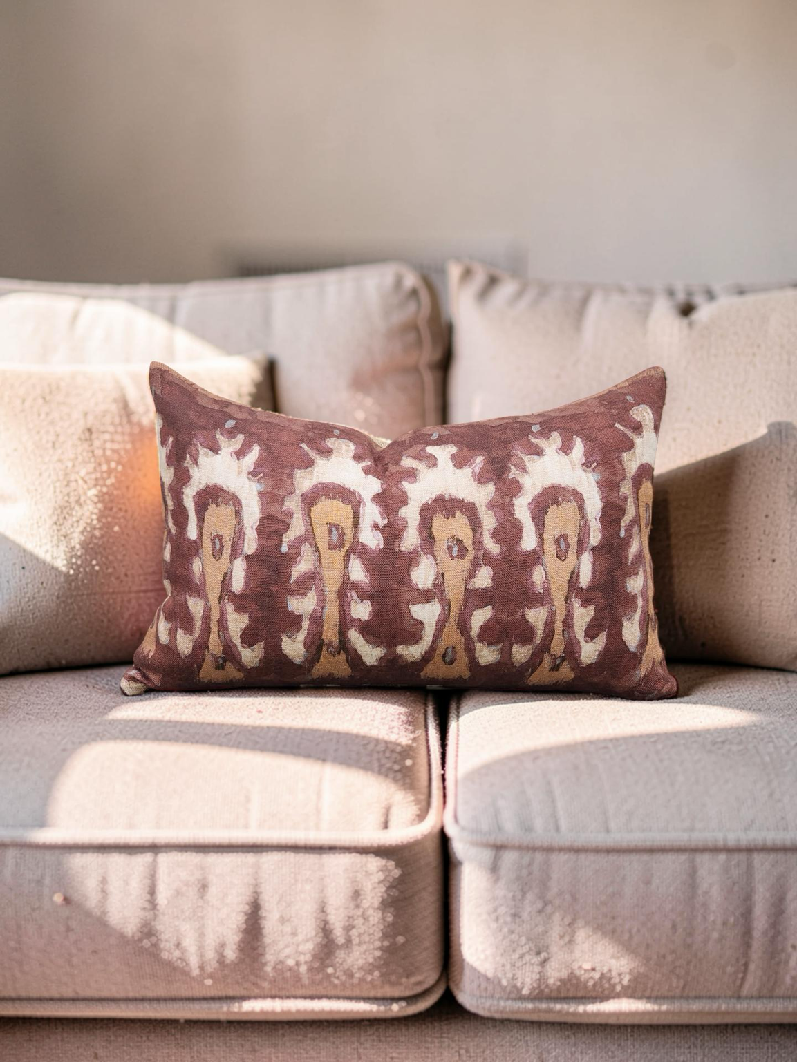 Ikat Lumbar Pillow Rust and Cream 12x18" Knife Edge Cover