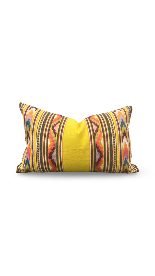 Zarzuela Stripe Embroidery Saffron 12X18" Knife Edge Decorative Lumbar Pillow