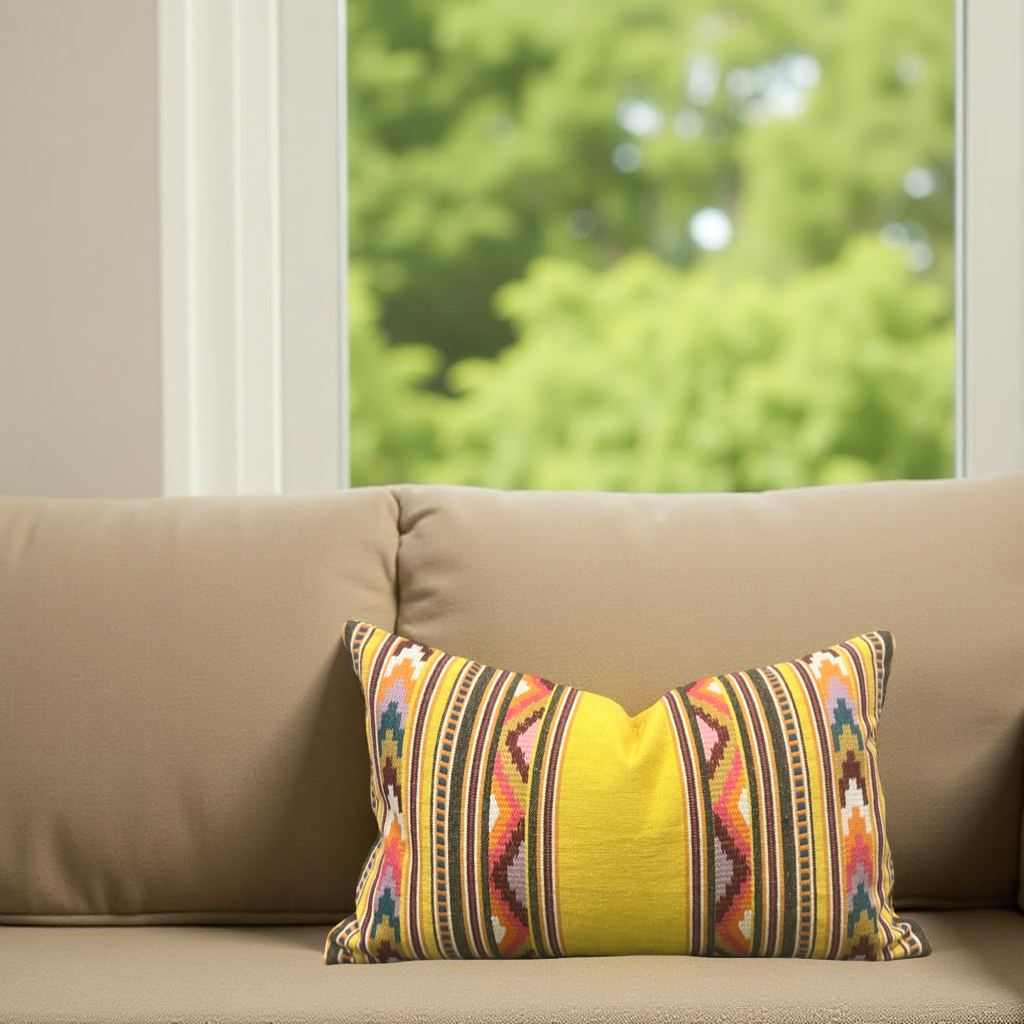 Zarzuela Stripe Embroidery Saffron 12X18" Knife Edge Decorative Lumbar Pillow