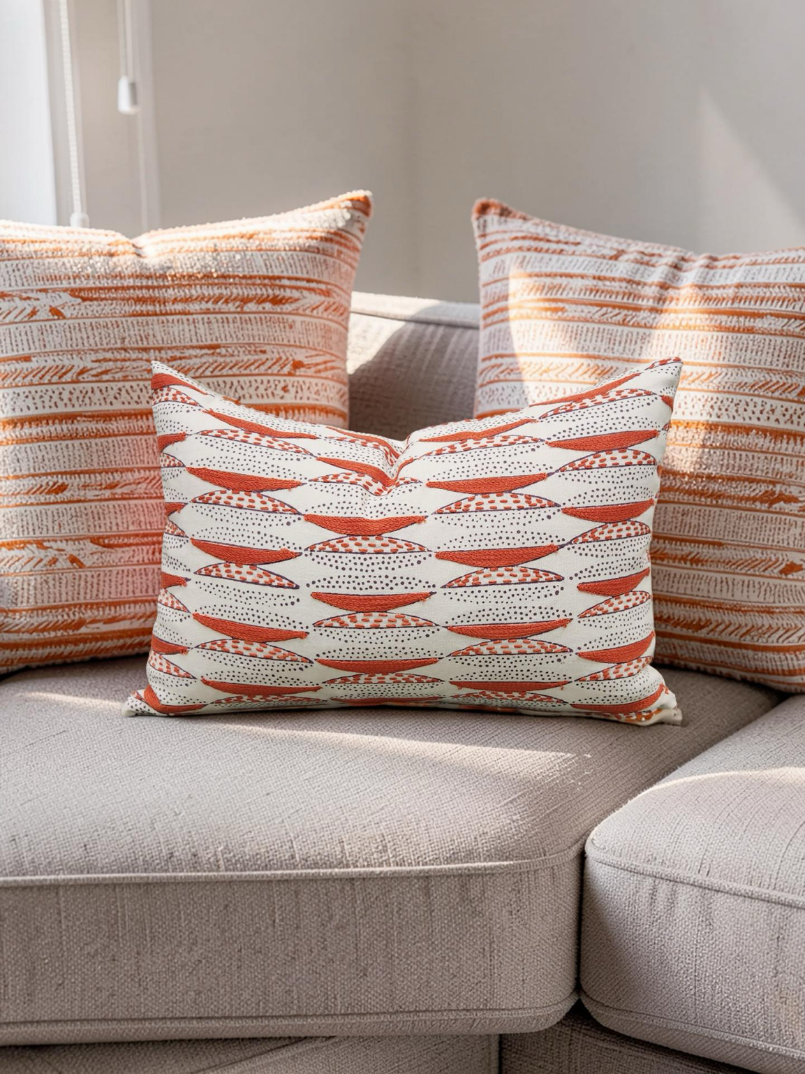 Seemakrish Lumbar Pillow Worli Desar Orange 12x18" Knife Edge Cover