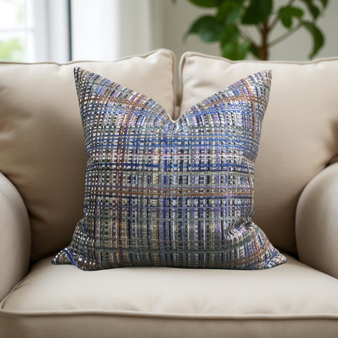 Designer Fabric Chroma Plaid Amethyst 22x22" Knife Edge Decorative Throw Pillow