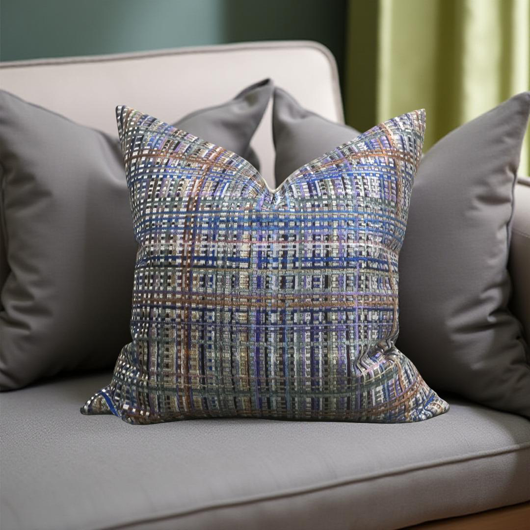 Designer Fabric Chroma Plaid Amethyst 22x22" Knife Edge Decorative Throw Pillow