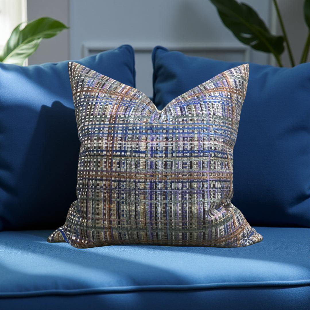 Designer Fabric Chroma Plaid Amethyst 22x22" Knife Edge Decorative Throw Pillow