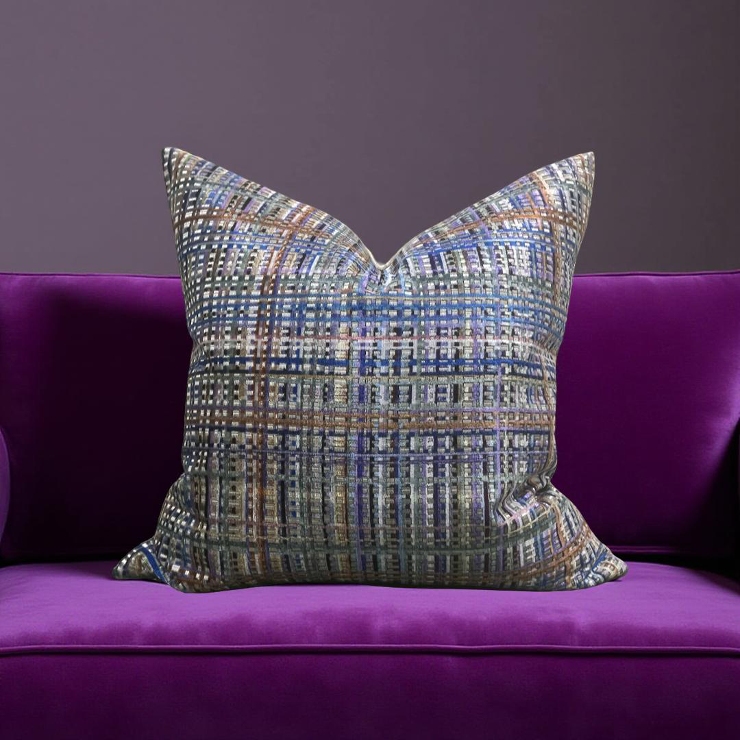 Designer Fabric Chroma Plaid Amethyst 22x22" Knife Edge Decorative Throw Pillow