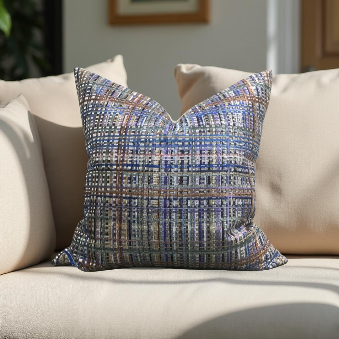 Designer Fabric Chroma Plaid Amethyst 22x22" Knife Edge Decorative Throw Pillow