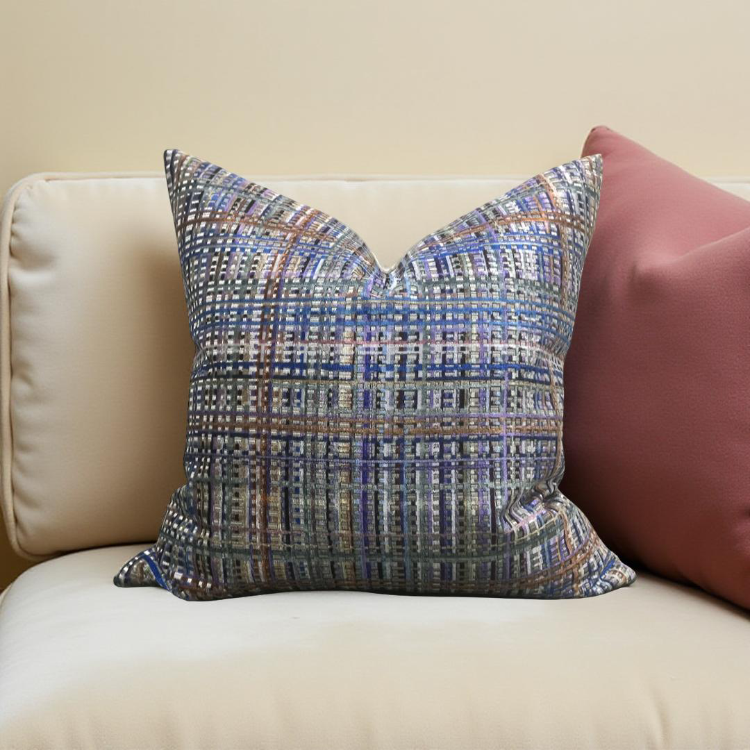Designer Fabric Chroma Plaid Amethyst 22x22" Knife Edge Decorative Throw Pillow