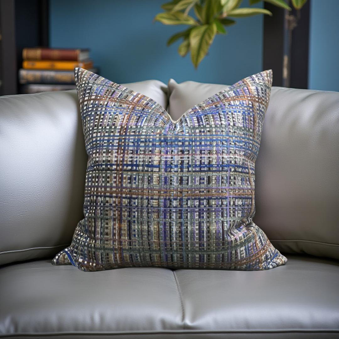 Designer Fabric Chroma Plaid Amethyst 22x22" Knife Edge Decorative Throw Pillow