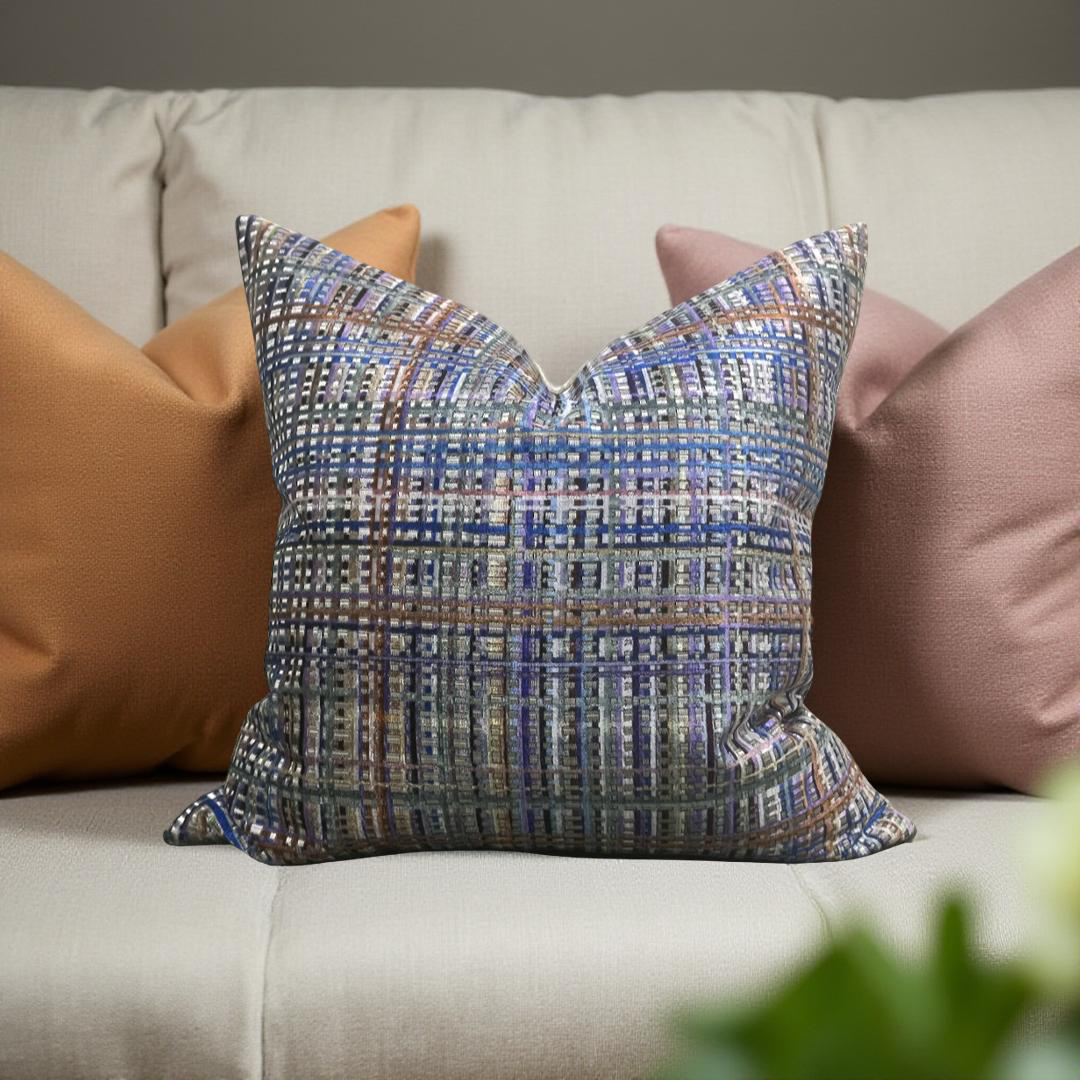 Designer Fabric Chroma Plaid Amethyst 22x22" Knife Edge Decorative Throw Pillow