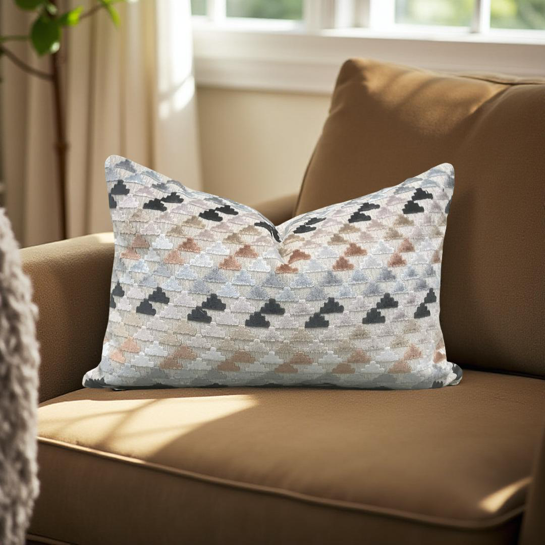Designer Fabric Vidi Sky Slate Taupe 12X18" Knife Edge Decorative Lumbar Pillow