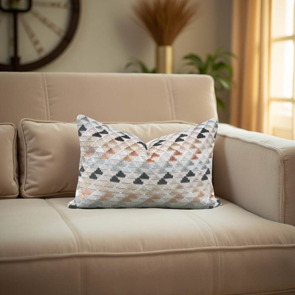 Designer Fabric Vidi Sky Slate Taupe 12X18" Knife Edge Decorative Lumbar Pillow