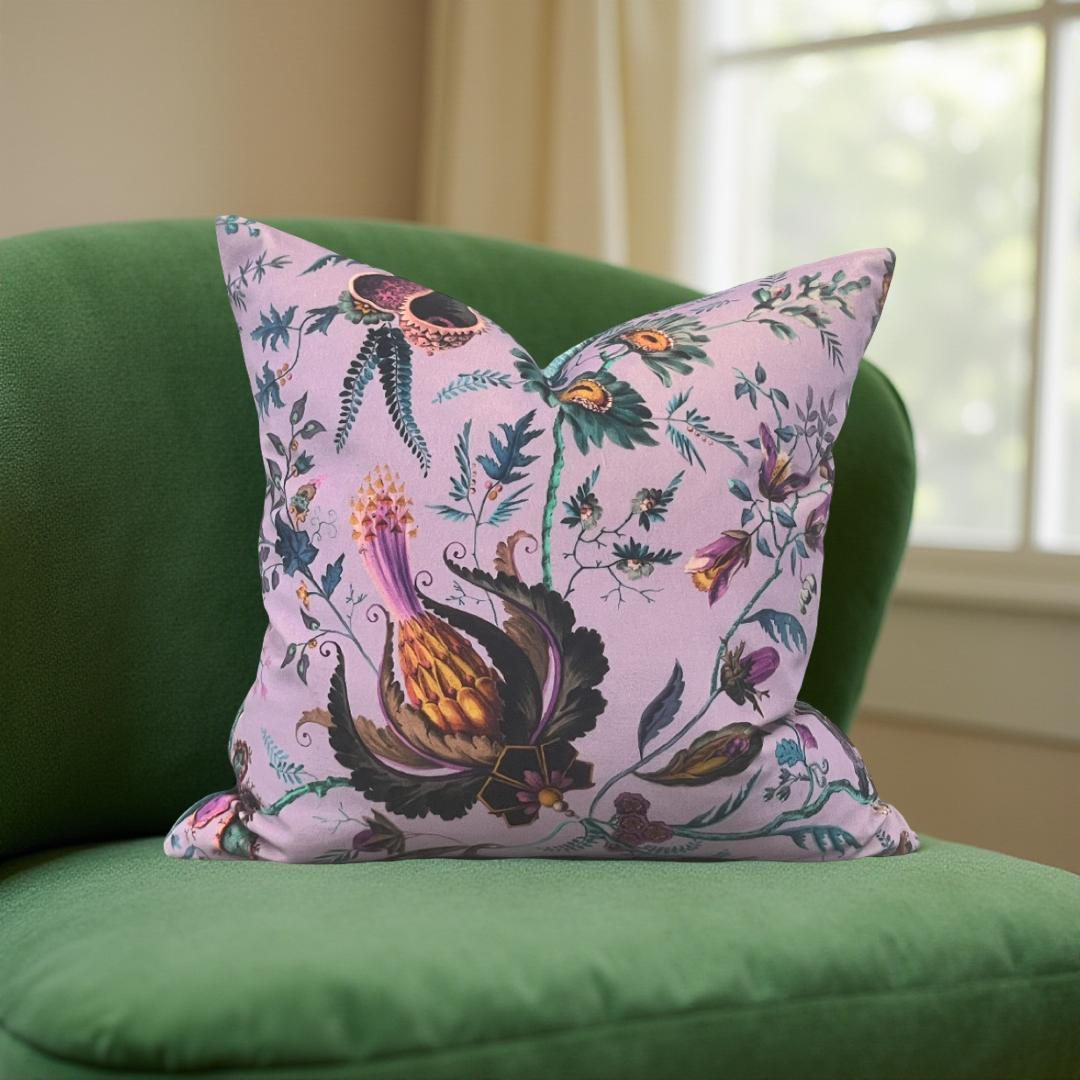 Wonderland Floral Amethyst Lapis 18x18" Knife Edge Decorative Throw Pillow
