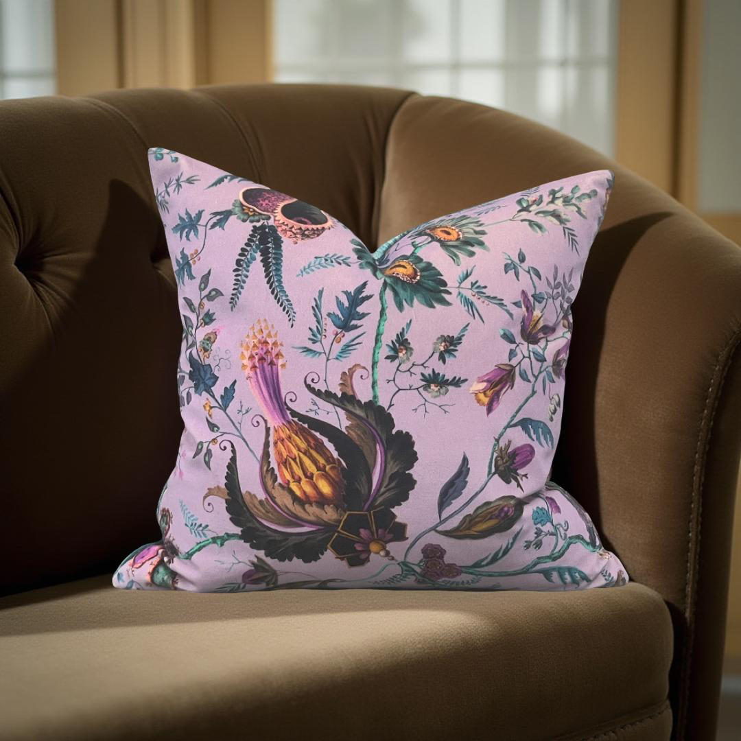 Wonderland Floral Amethyst Lapis 18x18" Knife Edge Decorative Throw Pillow