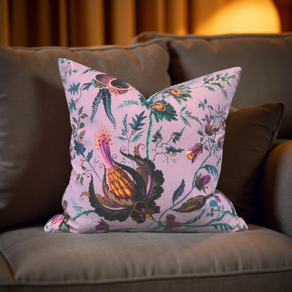 Wonderland Floral Amethyst Lapis 18x18" Knife Edge Decorative Throw Pillow