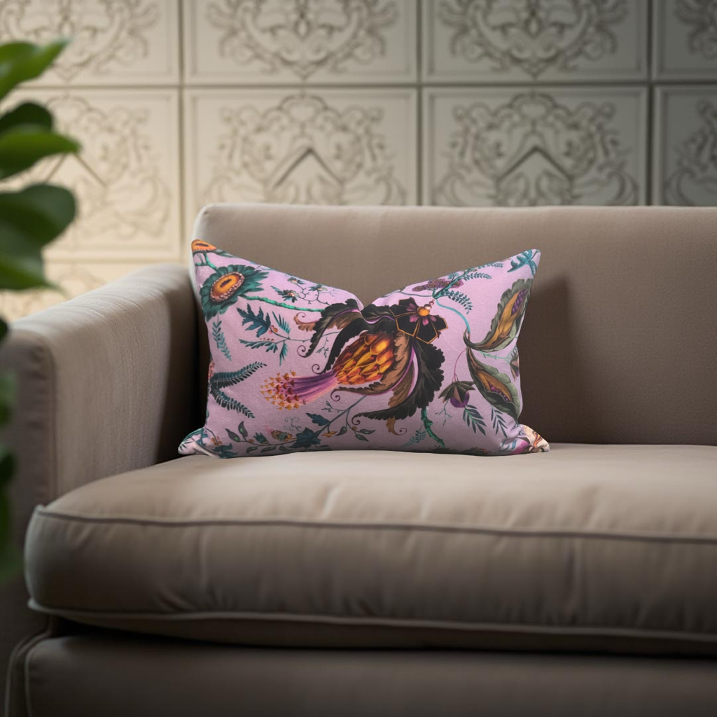Wonderland Floral Amethyst-Lapis 12X18" Knife Edge Decorative Lumbar Pillow