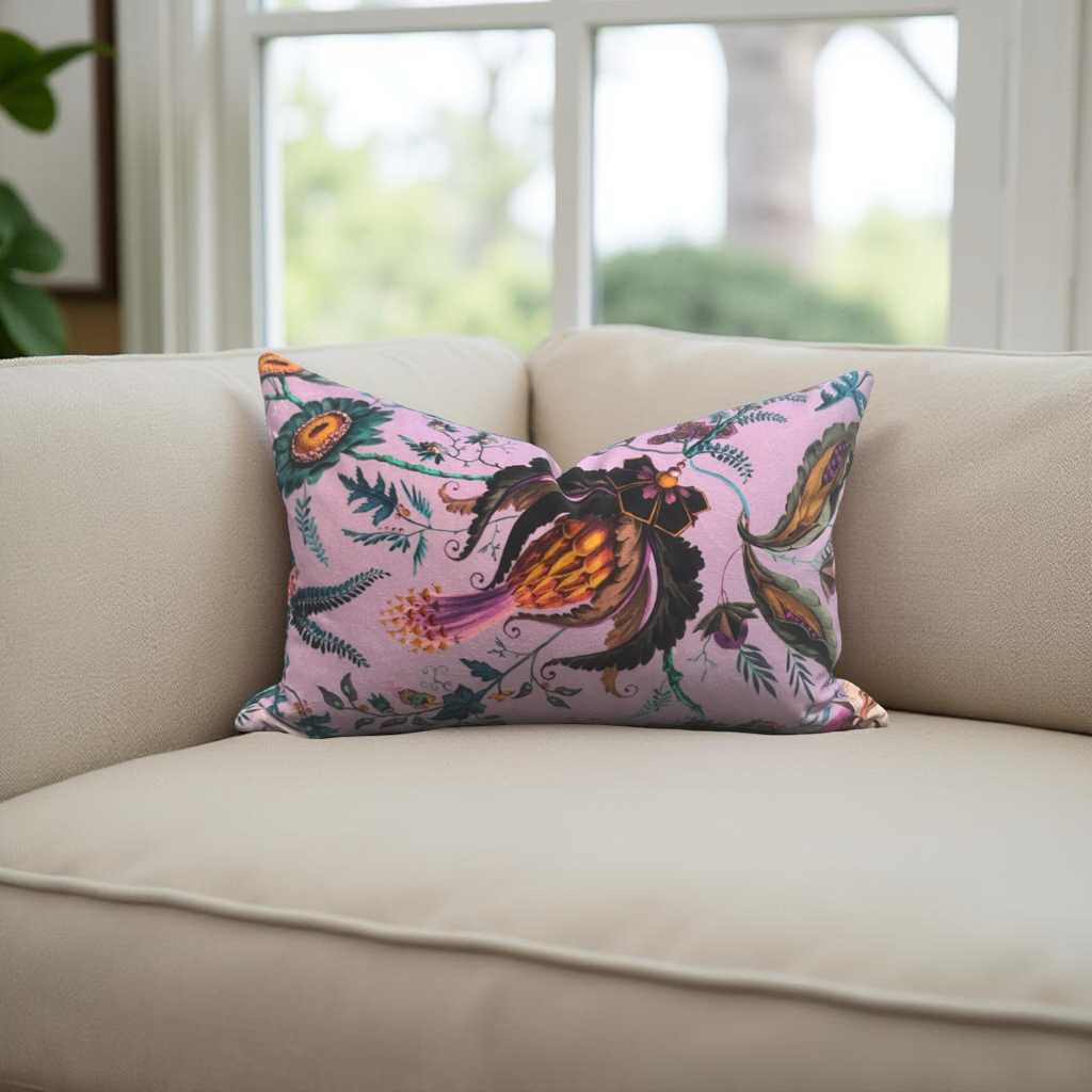 Wonderland Floral Amethyst-Lapis 12X18" Knife Edge Decorative Lumbar Pillow