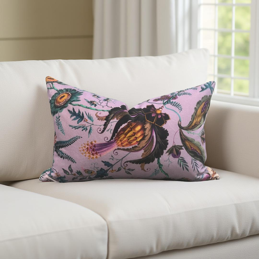 Wonderland Floral Amethyst-Lapis 12X18" Knife Edge Decorative Lumbar Pillow
