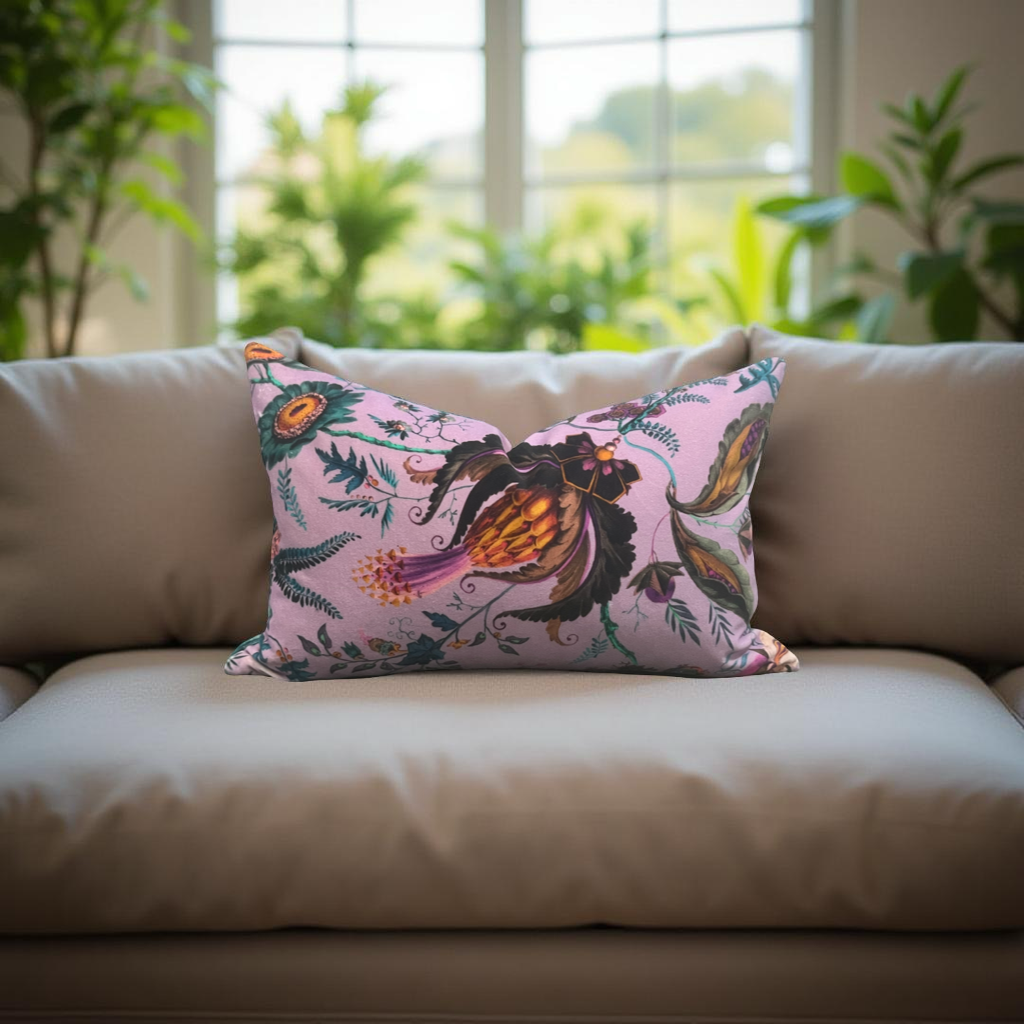 Wonderland Floral Amethyst-Lapis 12X18" Knife Edge Decorative Lumbar Pillow
