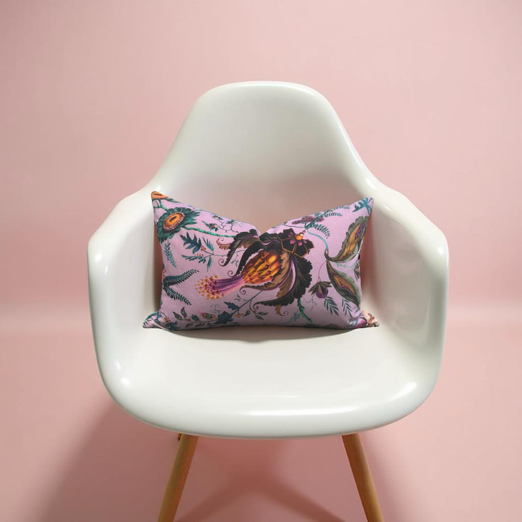 Wonderland Floral Amethyst-Lapis 12X18" Knife Edge Decorative Lumbar Pillow