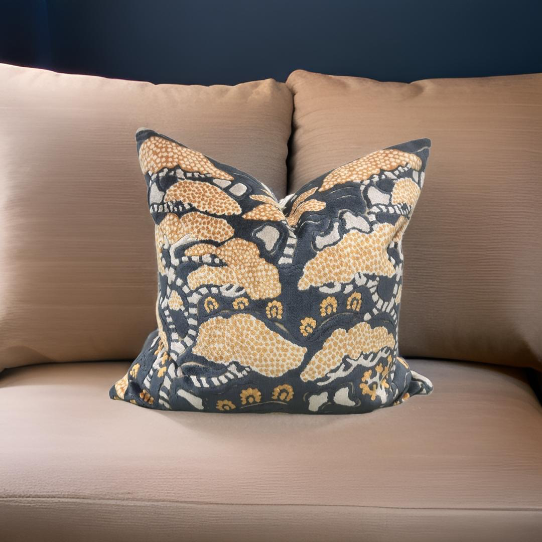 Elegant Pillow in Bonsai & Gingko Midnight Orange - 20x20" Knife Edge Decorative Pillow