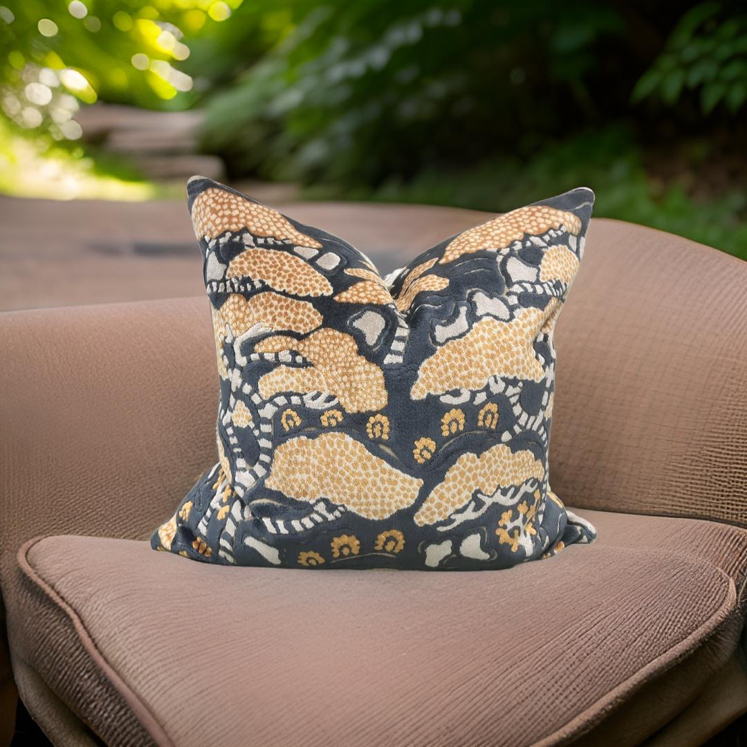 Elegant Pillow in Bonsai & Gingko Midnight Orange - 20x20" Knife Edge Decorative Pillow