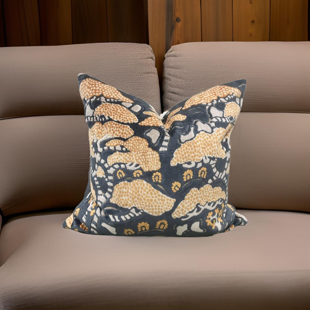 Elegant Pillow in Bonsai & Gingko Midnight Orange - 20x20" Knife Edge Decorative Pillow