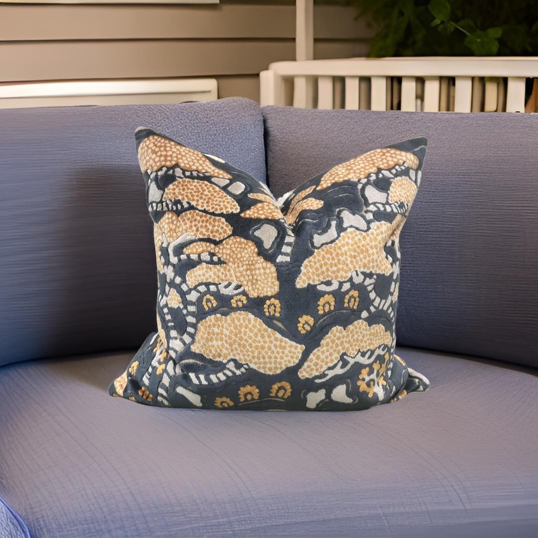 Elegant Pillow in Bonsai & Gingko Midnight Orange - 20x20" Knife Edge Decorative Pillow