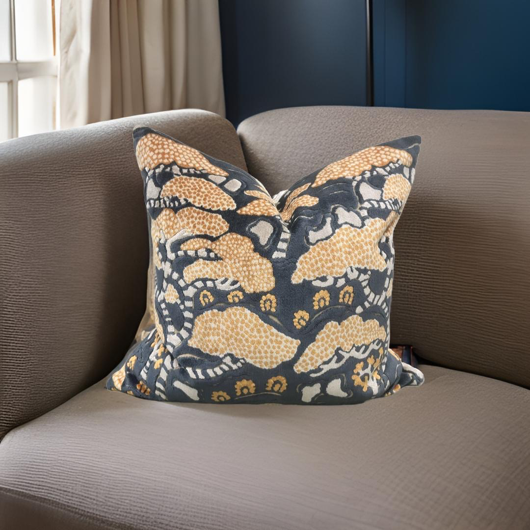 Elegant Pillow in Bonsai & Gingko Midnight Orange - 20x20" Knife Edge Decorative Pillow